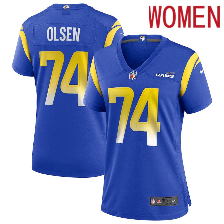 Women Los Angeles Rams #74 Merlin Olsen Nike Royal Game Retired Player NFL Jersey->women nfl jersey->Women Jersey